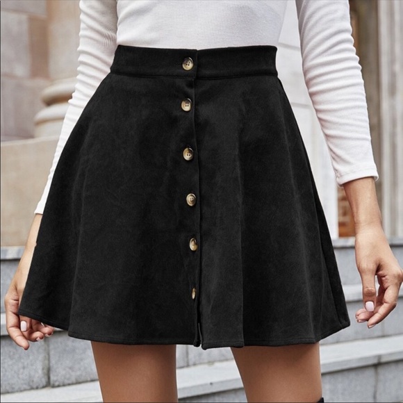 Corduroy Button Closure Mini Skirt Fall- CAMEL - Picture 6 of 6